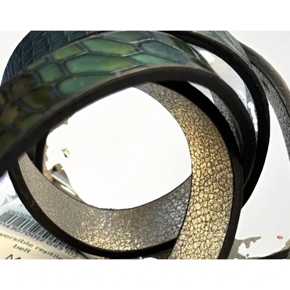 Silver Green Leather‎ Belt Reversible Snakeskin Embossed Reptile M NWT - Picture 4 of 16